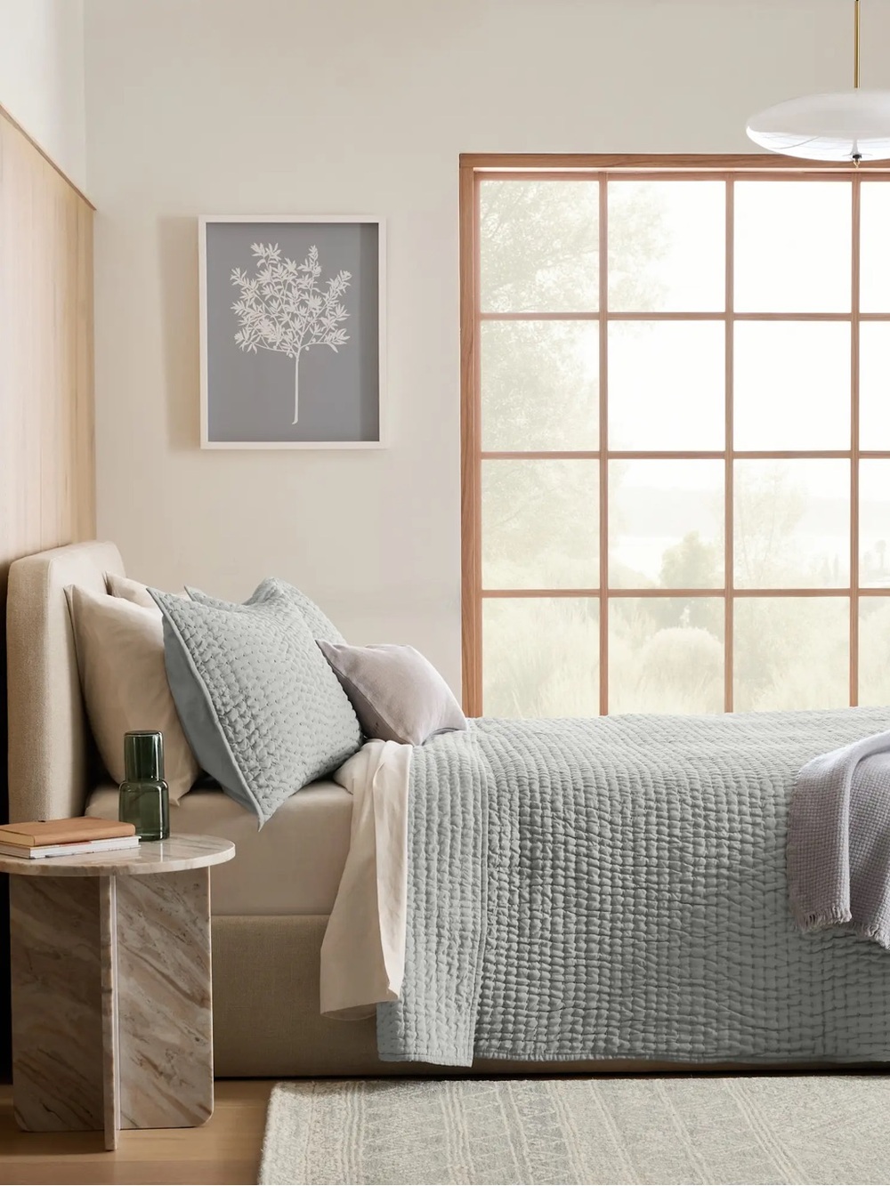 New Quince European Linen Cotton Stitch Quilt Set King/CalKing $219.90 Mist - Picture 2 of 9